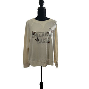 Women's Cream Sweatshirt w/ Butterflies, Size L
